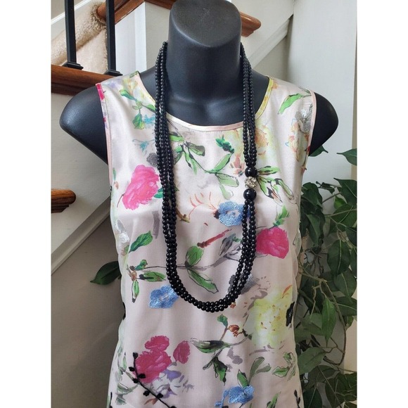 Spense White Floral 100% Nylon Sleeveless Casual Round Neck Knee Length Dress M - Picture 10 of 10